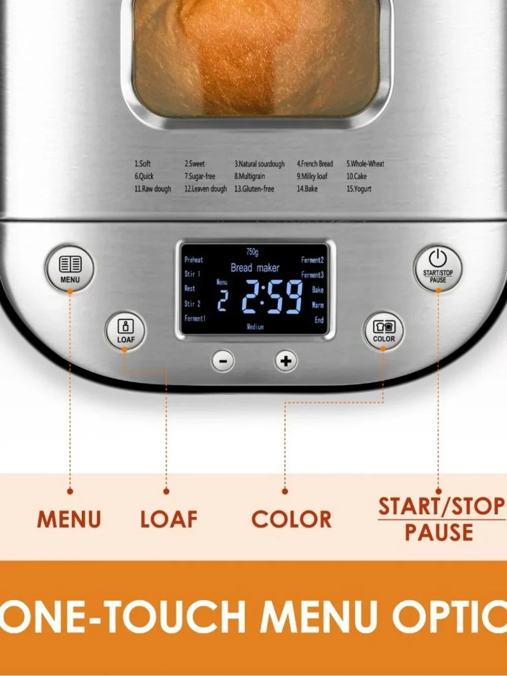 Kitchen In The Box BM01 15-in-1 2LB Stainless Steel Automatic Bread Maker
